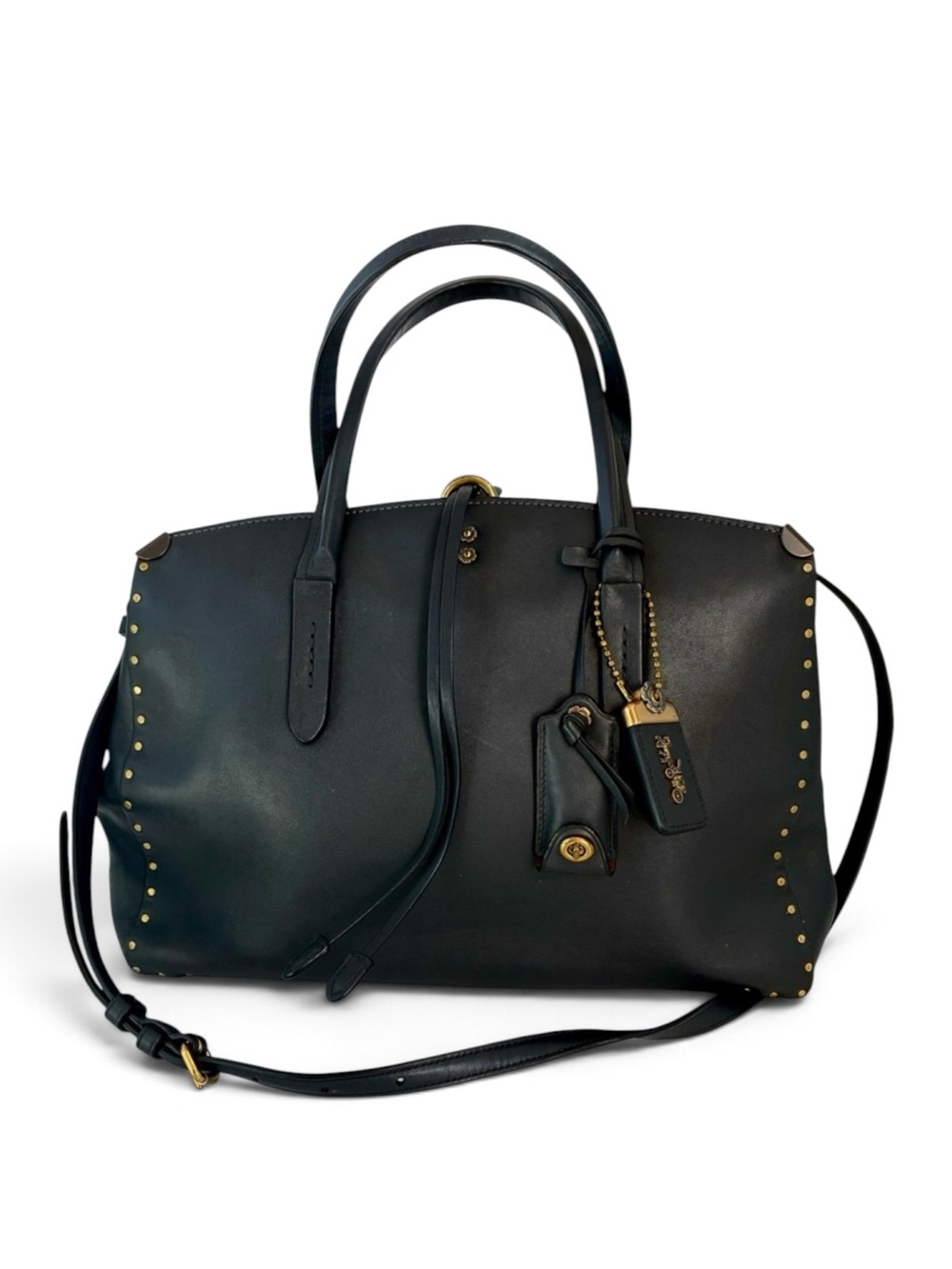 COACH Cooper Carryall Rivets Black Leather Tote Bag 2-Way Shoulder Satchel